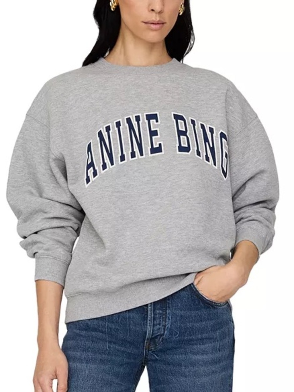 Anine Bing Spencer Sweatshirt Logo in Heather Grey NWT